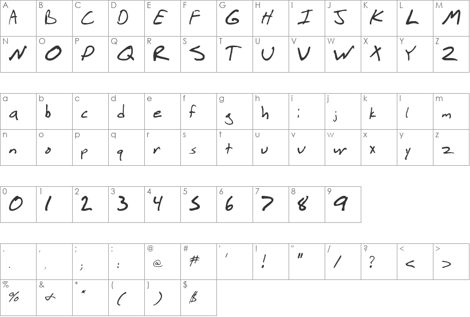 rickman script font character map preview