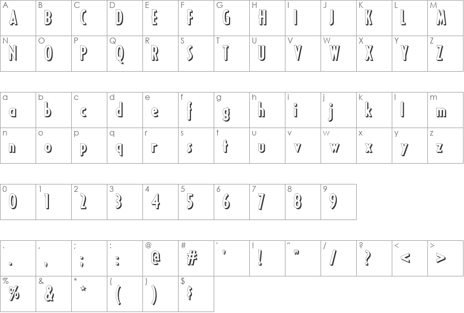 Ricks American NF font character map preview