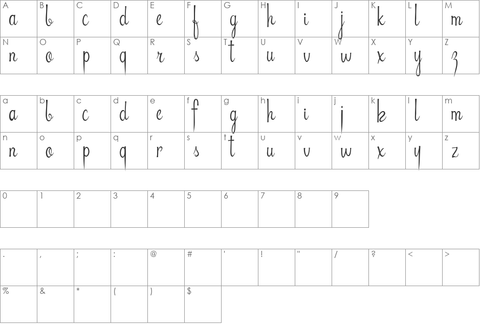 Riddle font character map preview