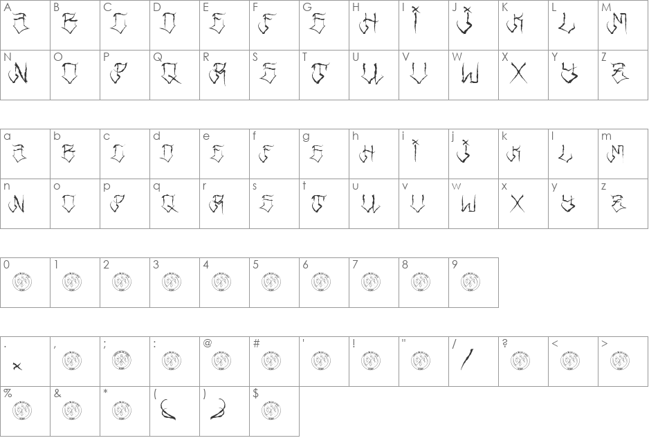 Riders Font font character map preview