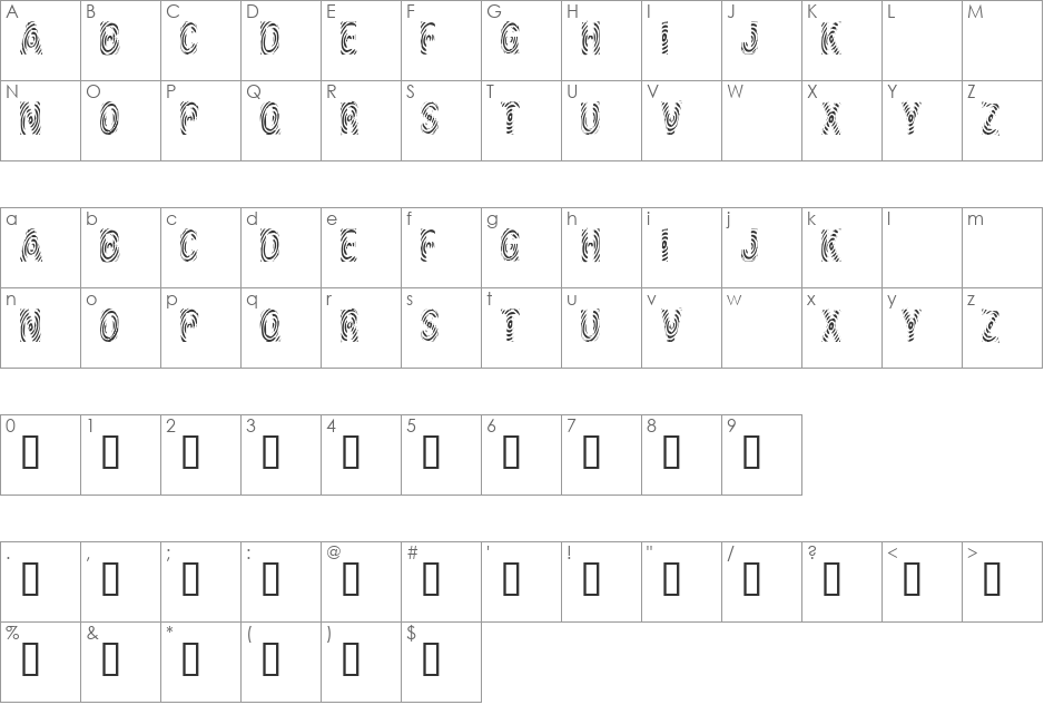Ring Worms font character map preview