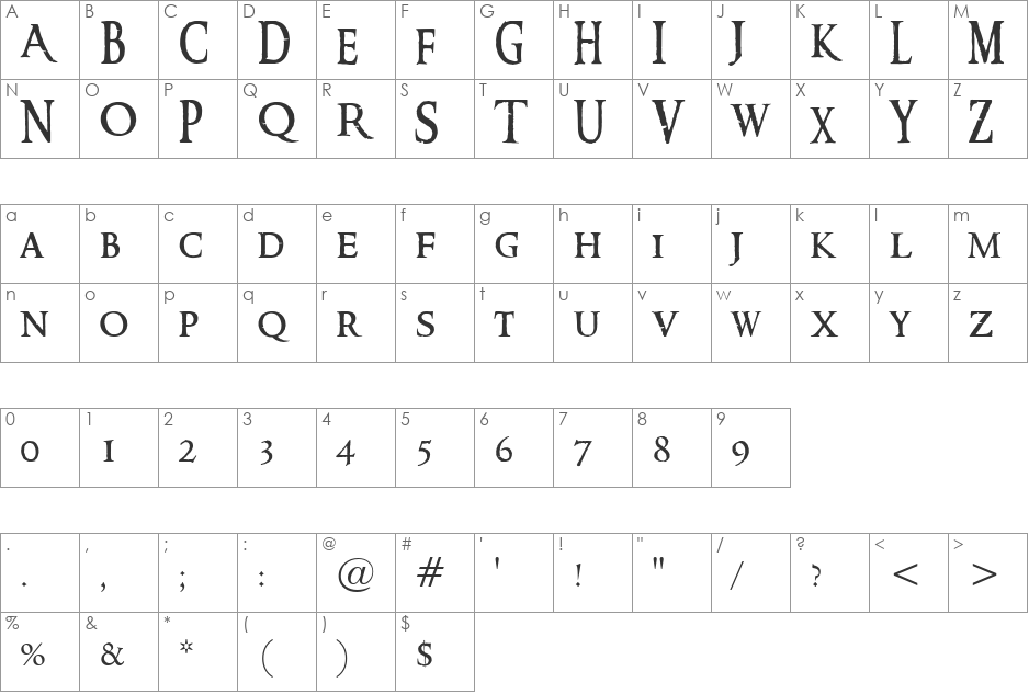 Ringbearer font character map preview