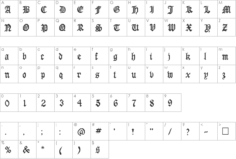 RINGYO font character map preview