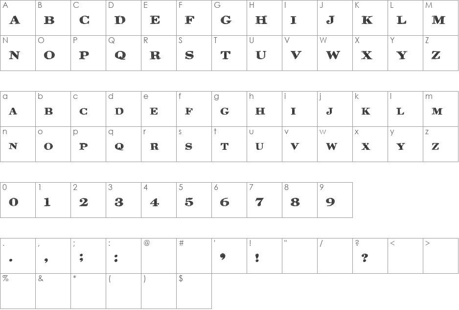 RinseWash font character map preview