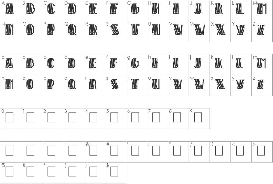 Rio Art Deco font character map preview