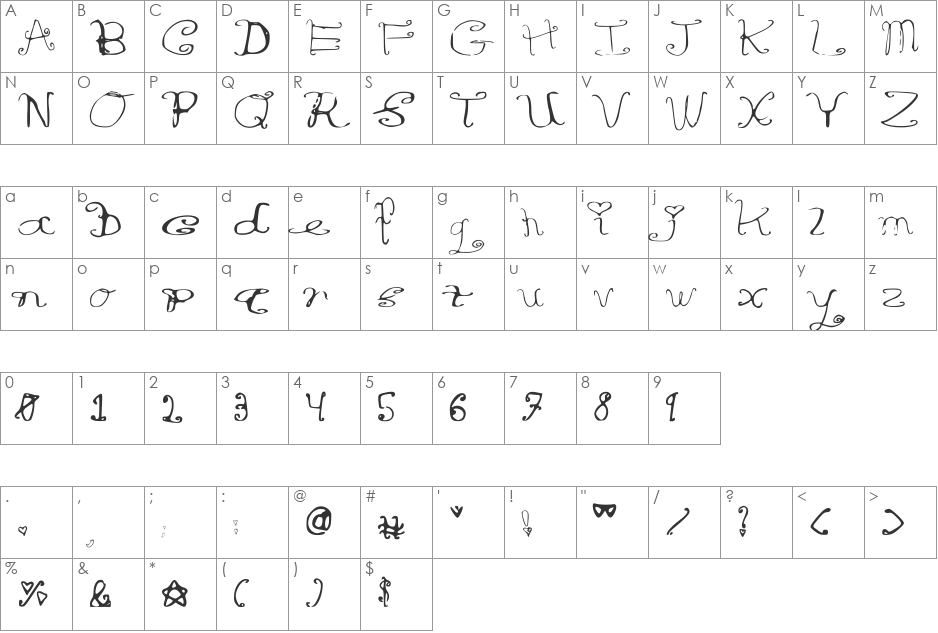 RiordonFancy font character map preview