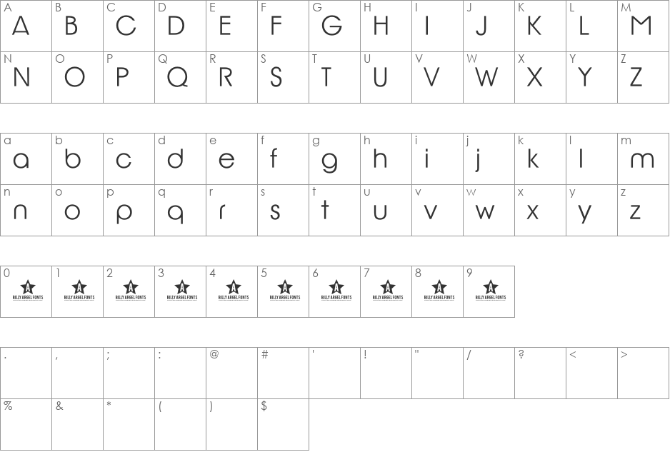Rio_Glamour font character map preview