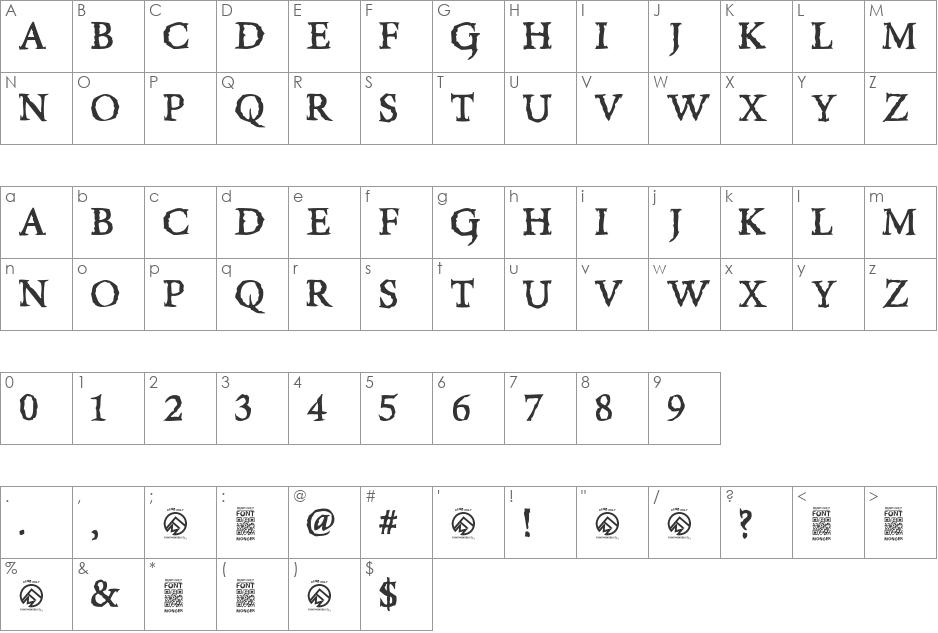 Rise Inside font character map preview