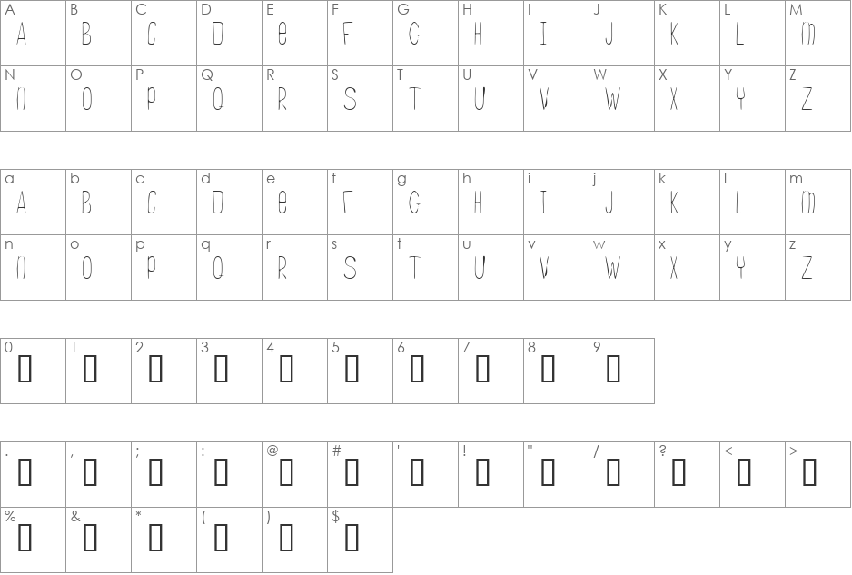 Risk font character map preview