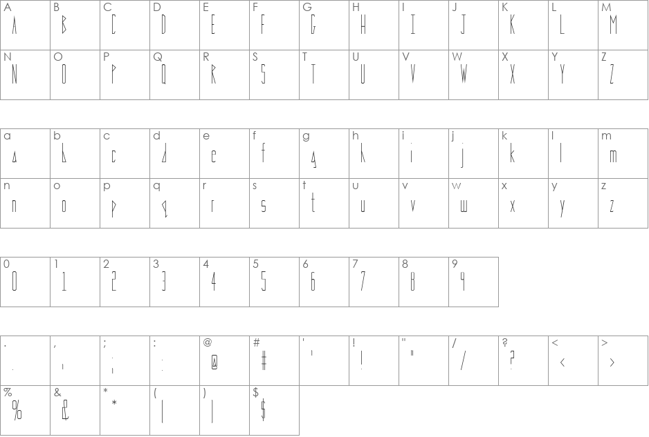 Risky 101 font character map preview