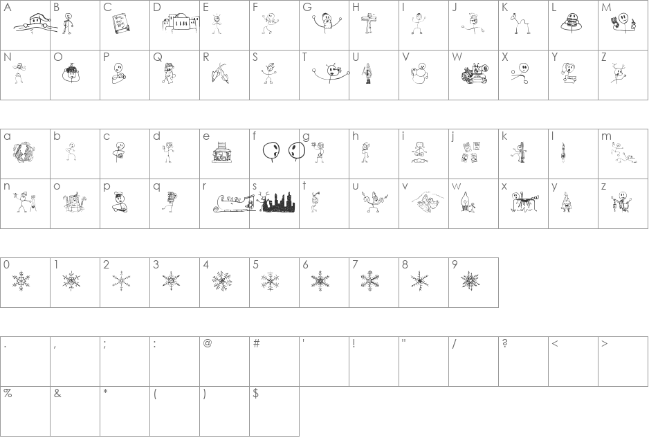 Risus LCB Kringlebats font character map preview