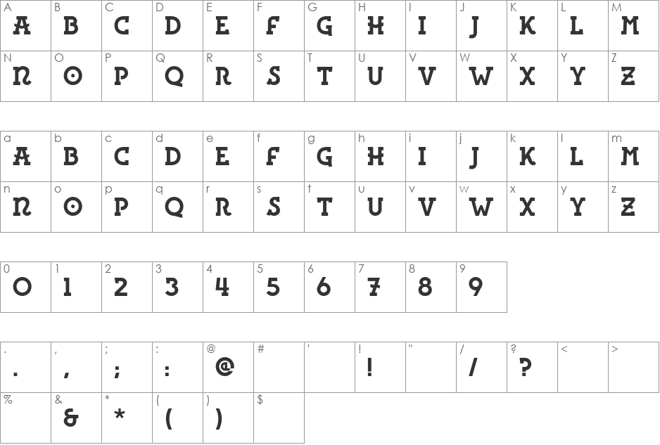 Rita font character map preview