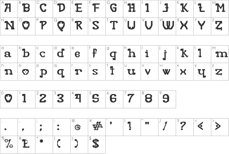 Rita Mouse font character map preview