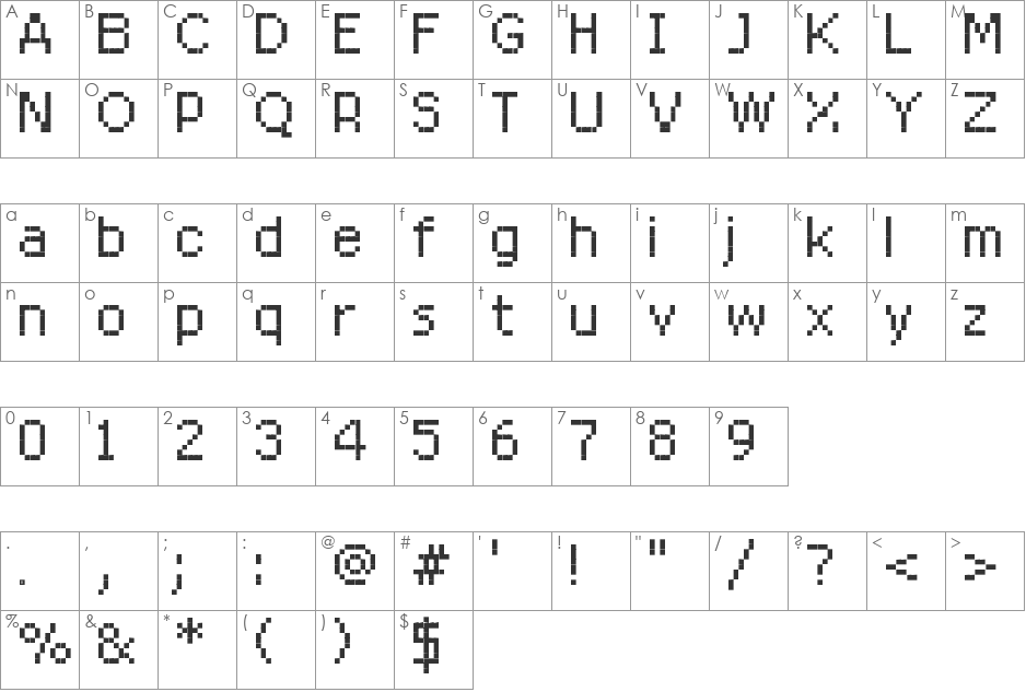 RittswoodRedStar_8 font character map preview
