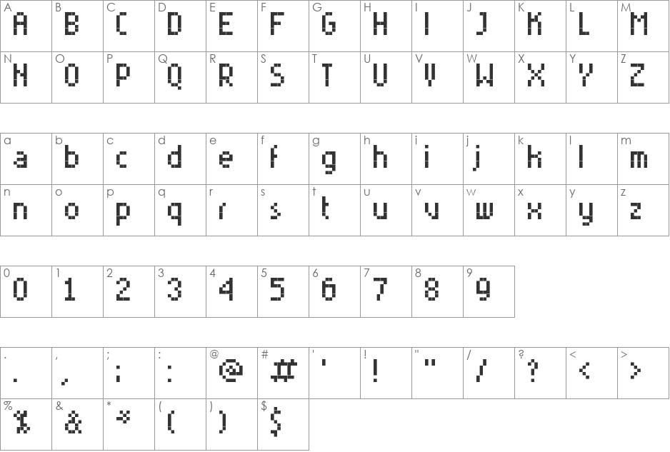 RittswoodYoung_7 font character map preview