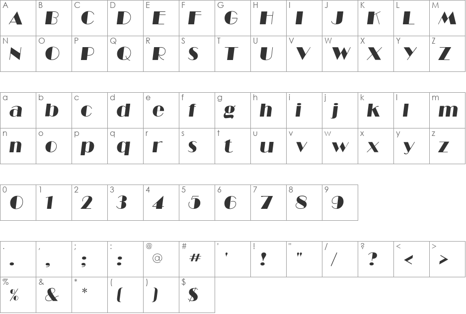 RitzFLF font character map preview