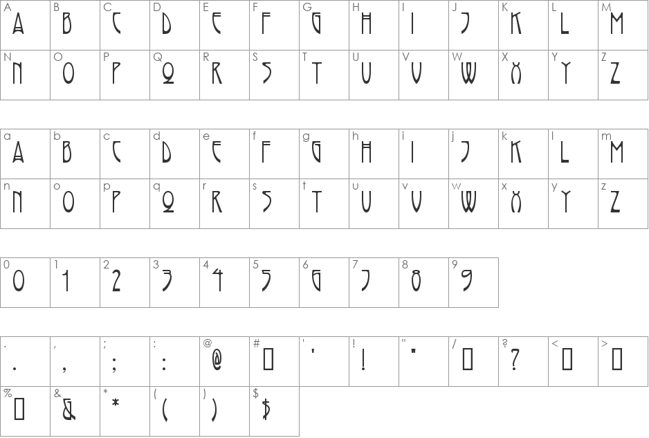 Rivanna font character map preview