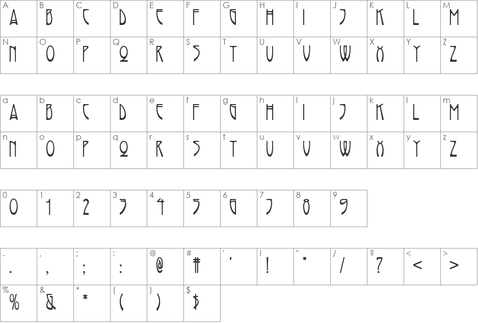 Rivanna NF font character map preview