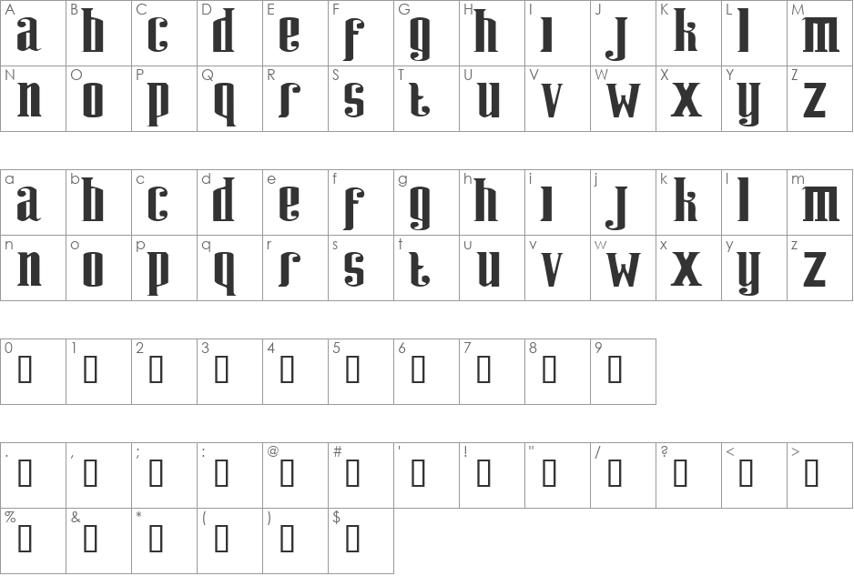 Riweuk font character map preview