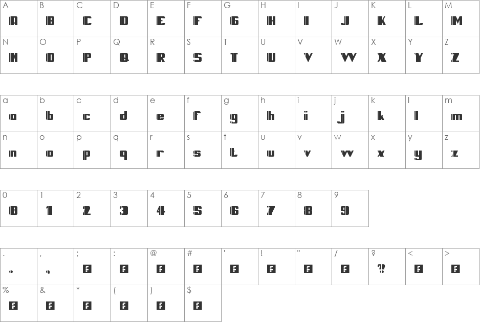 RM 7even font character map preview