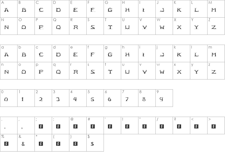 RM Entrees font character map preview