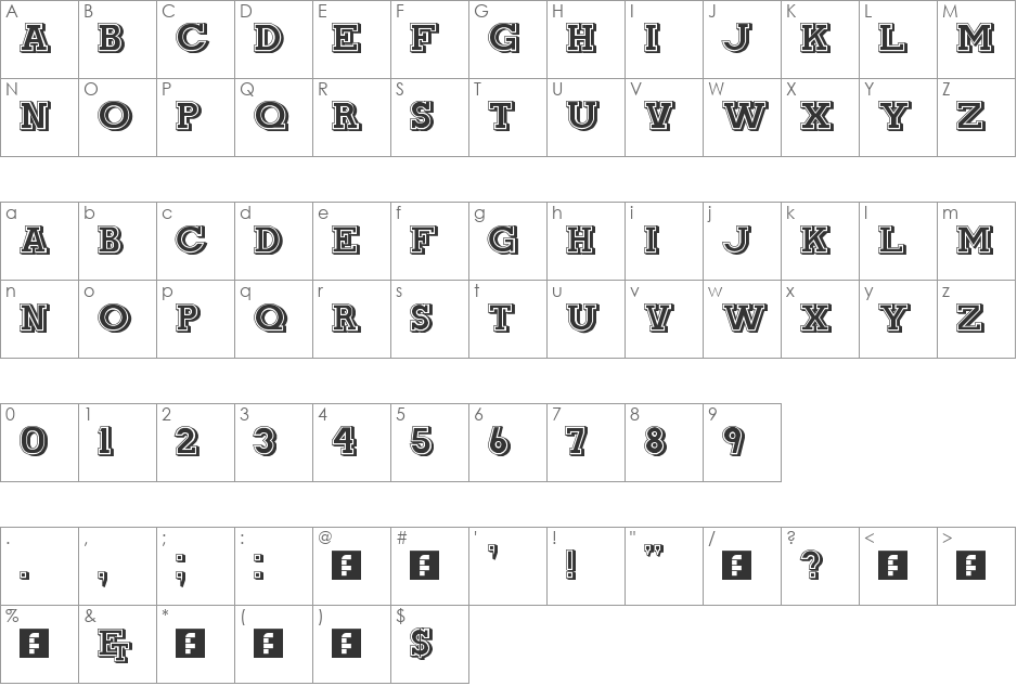 RM Narrowboat 3D font character map preview