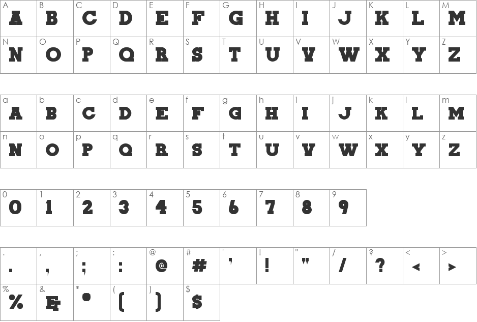 RM Narrowboat solid font character map preview