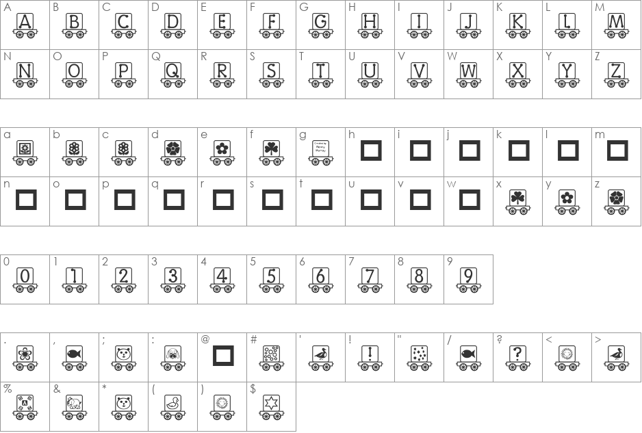RMBlock font character map preview