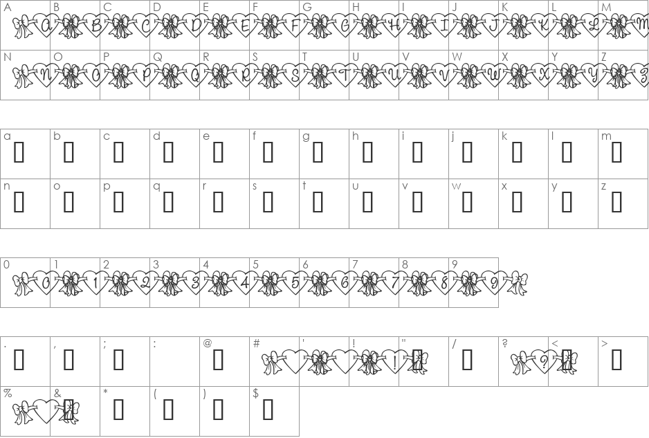 RMBowhrt font character map preview