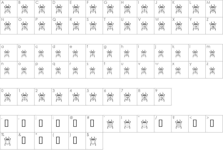 RMBuggy font character map preview