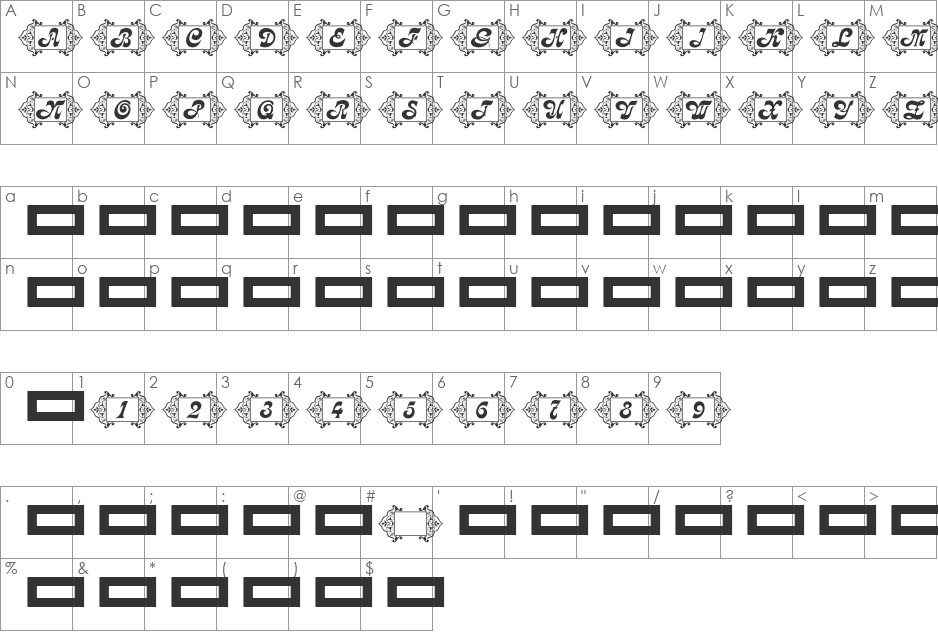 RMCalli1 font character map preview