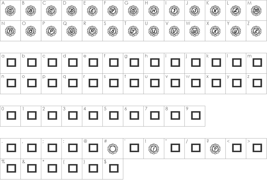 RMCalli2 font character map preview