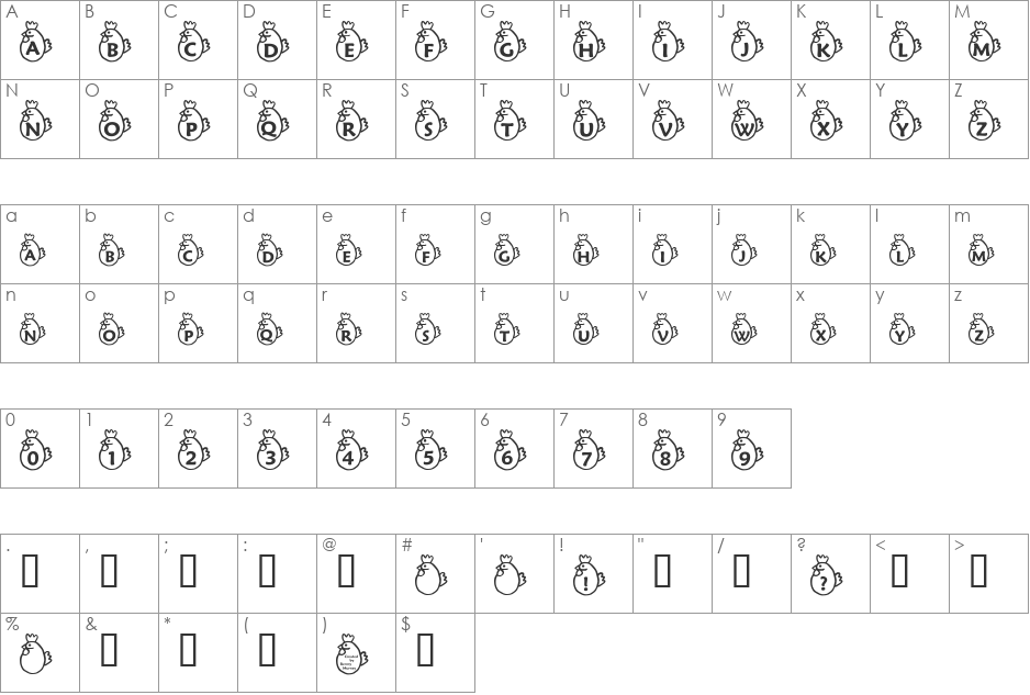 RMChicky font character map preview