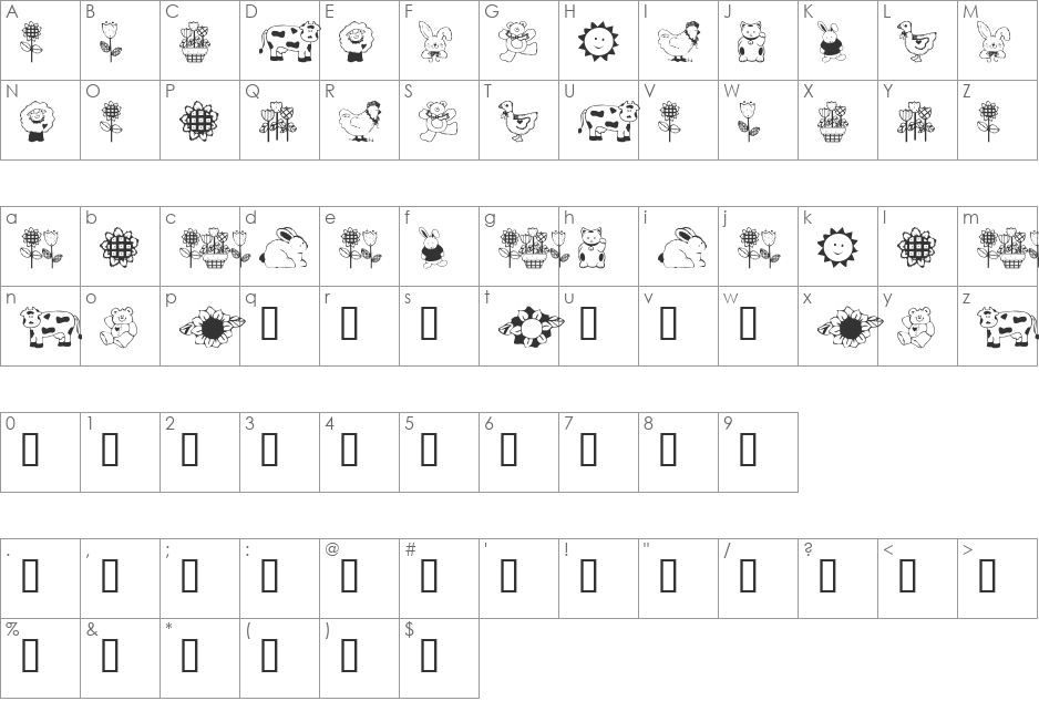 RMCountry font character map preview