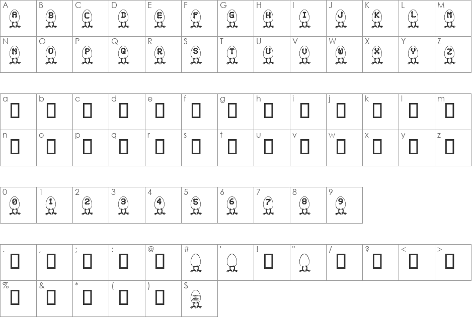 RMEGG font character map preview