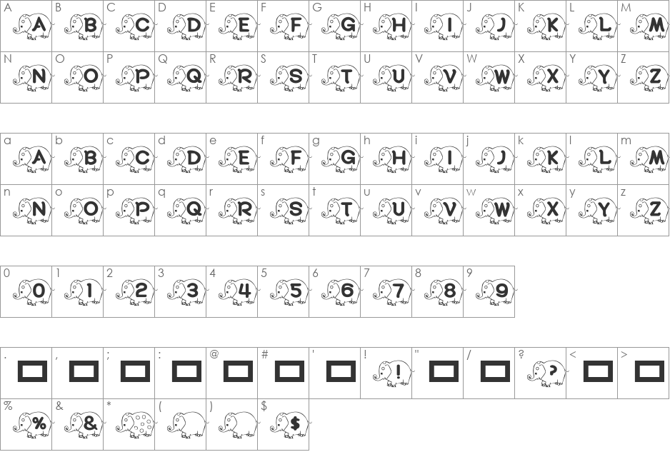 RMElephant4 font character map preview