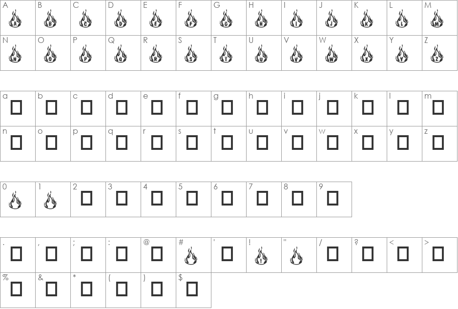 RMFIRE font character map preview