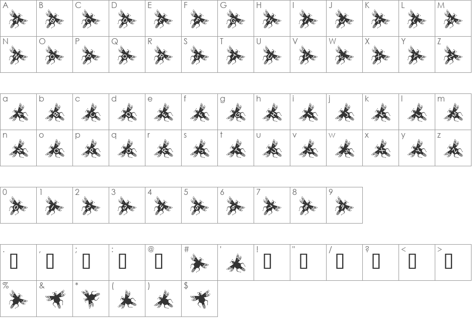 RMFLY font character map preview