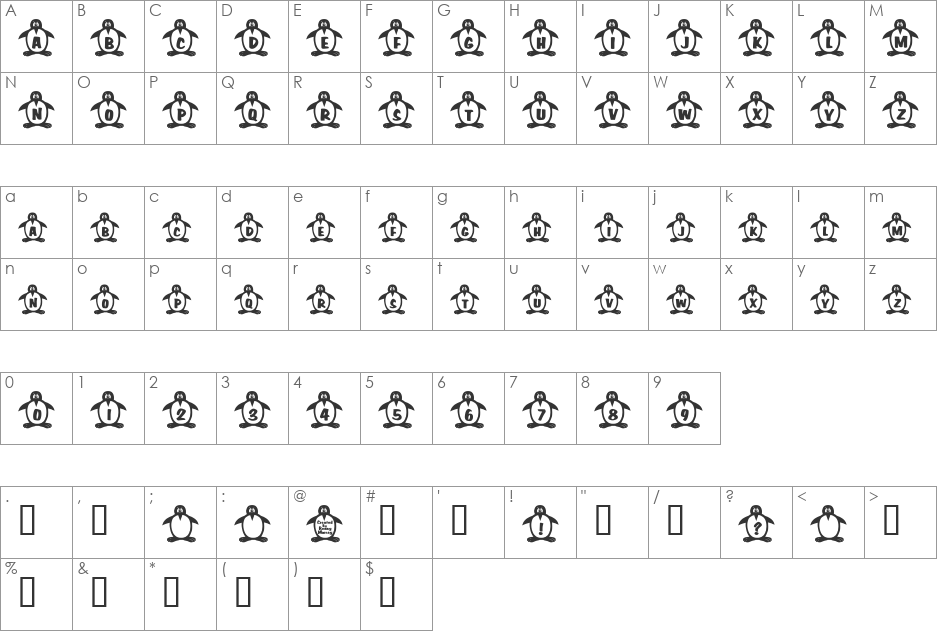 RMPenquin font character map preview