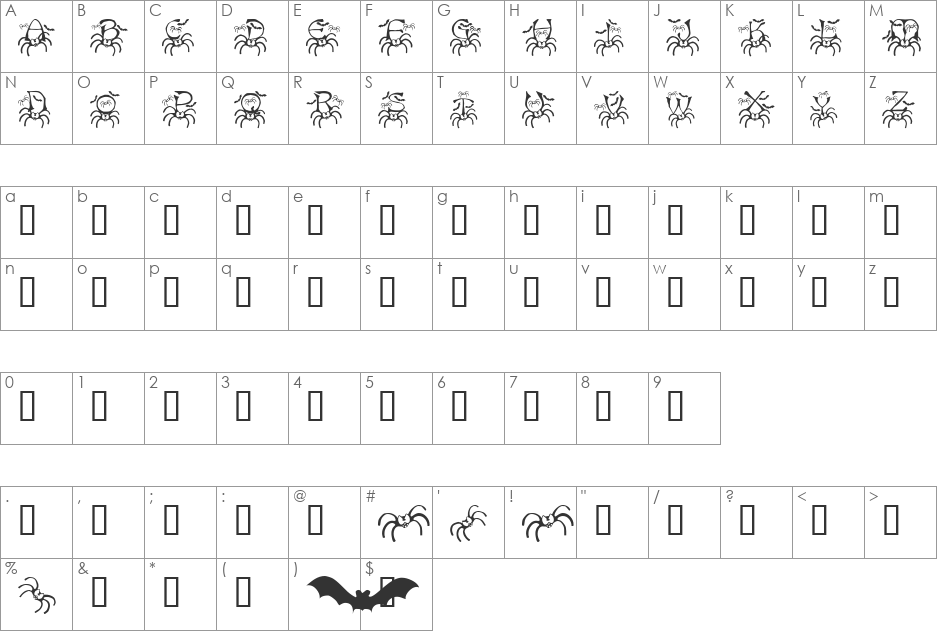RMSpider2 font character map preview