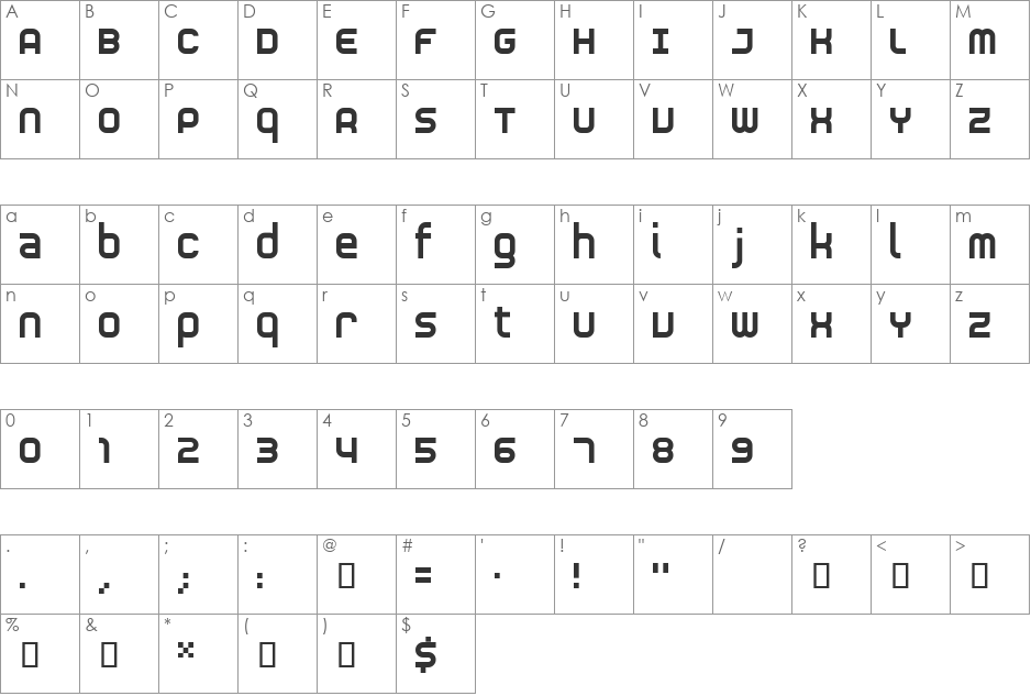 RNS  SERIAL font character map preview