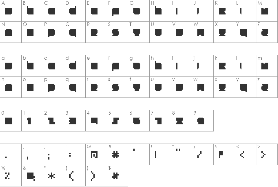 RNS TNT font character map preview
