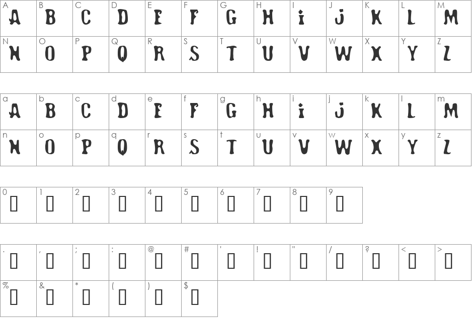 Road Hoe font character map preview