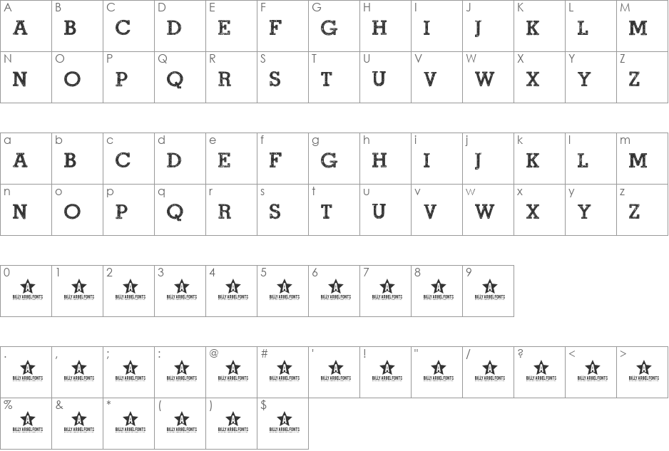 ROAD MOVIE font character map preview