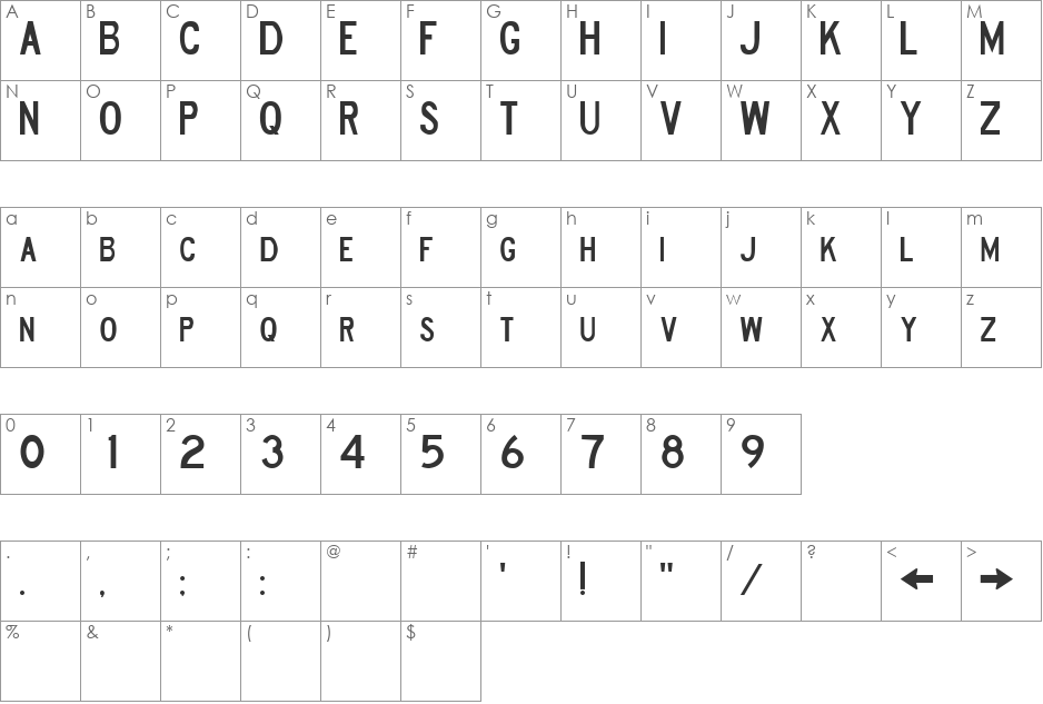 Road Sign D font character map preview