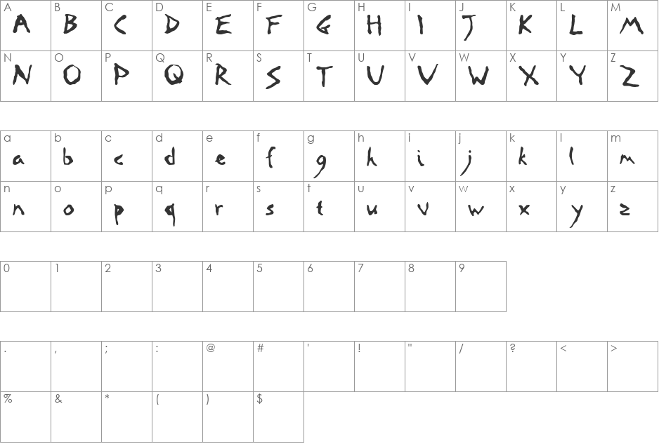 Road-Crossed font character map preview