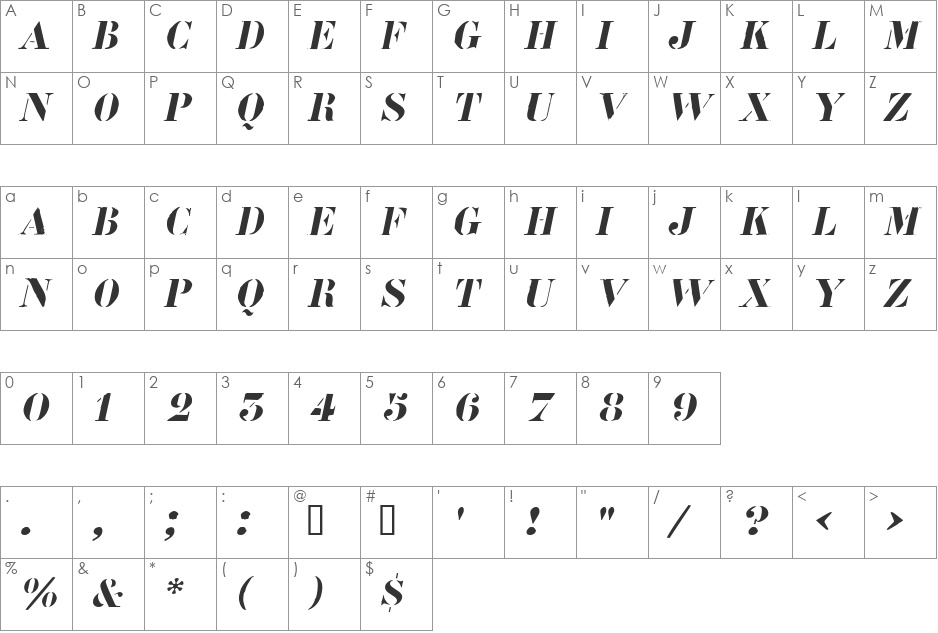 Roadcase font character map preview