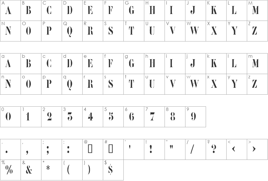 RoadcaseCondensed font character map preview