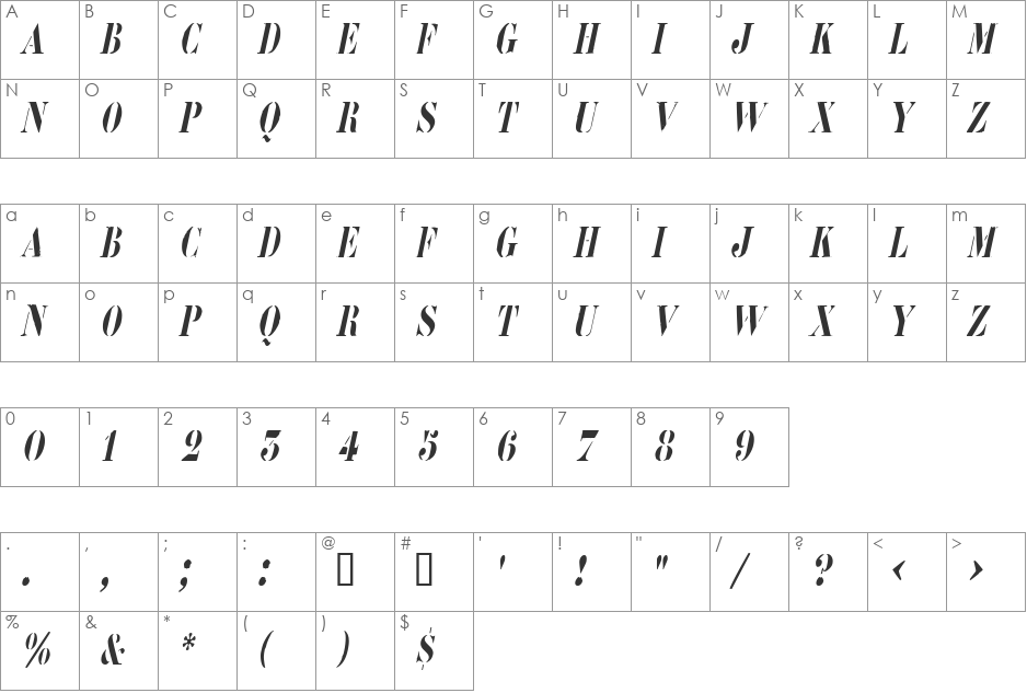 RoadcaseCondensed font character map preview