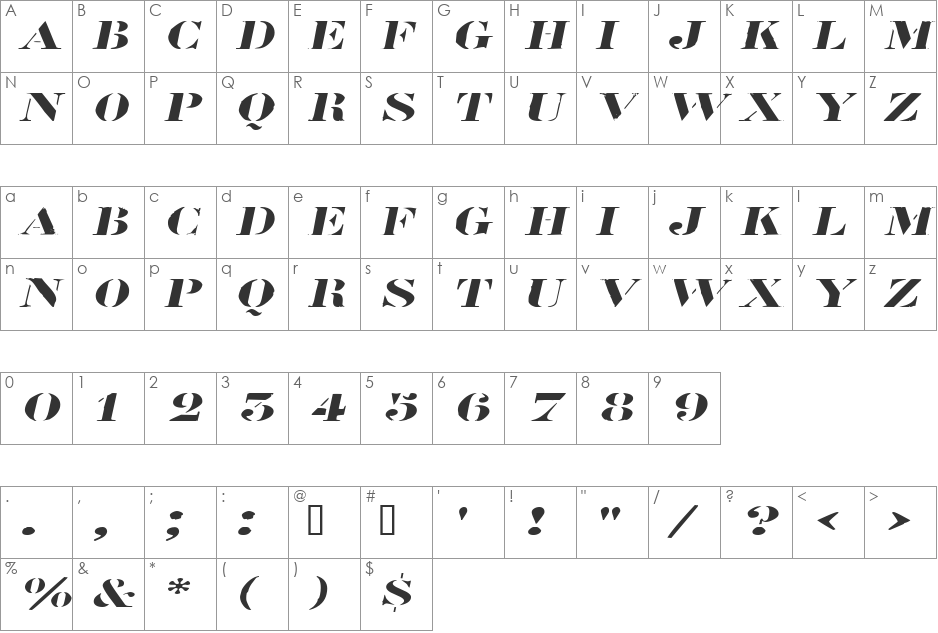 RoadcaseExtended font character map preview